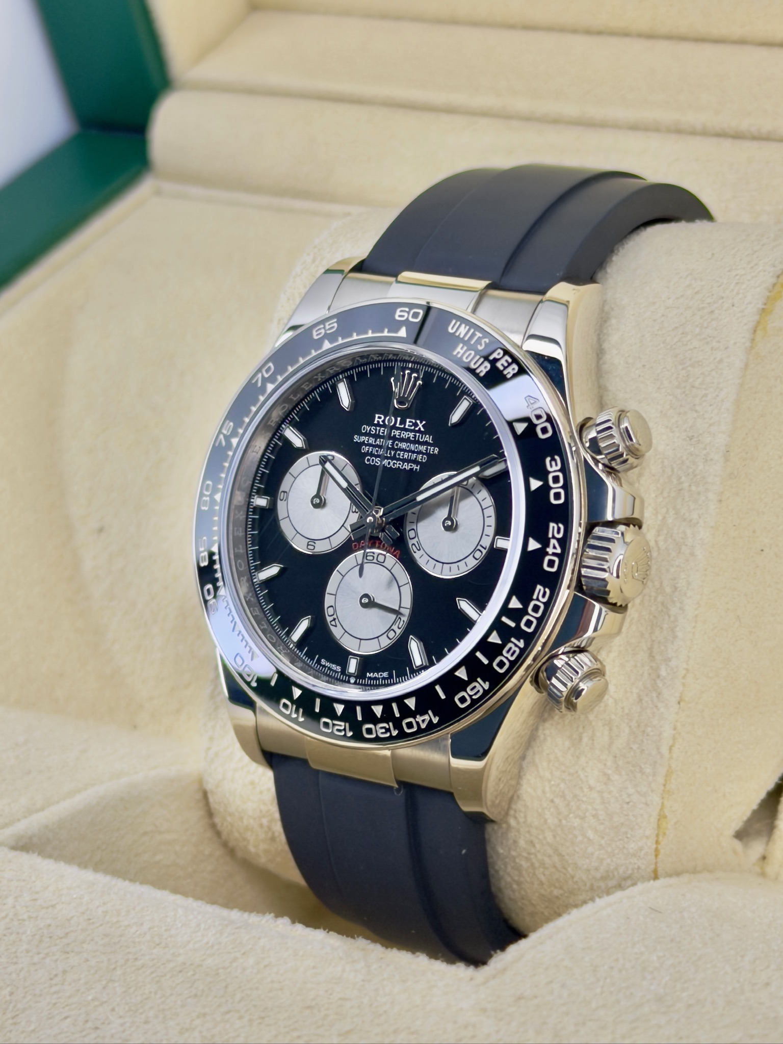 Side Face Pre-Owned Rolex Daytona 126519LN “Baby Le Mans” Box and Papers
