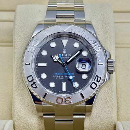 Front Face Pre-Owned Rolex Yachtmaster 116622 Rhodium