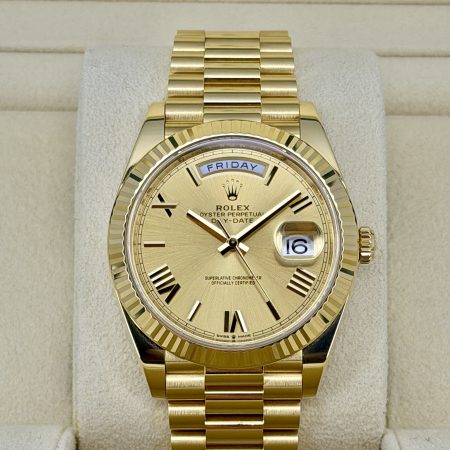 Front Face Pre-Owned Rolex Day-Date 228238 Champagne Roman