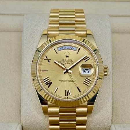 Front Face Pre-Owned Rolex Day-Date 228238 Box and Papers