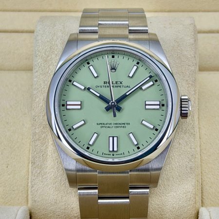Front Face Like-New Rolex Oyster Perpetual Pistachio 13400 Box and Papers