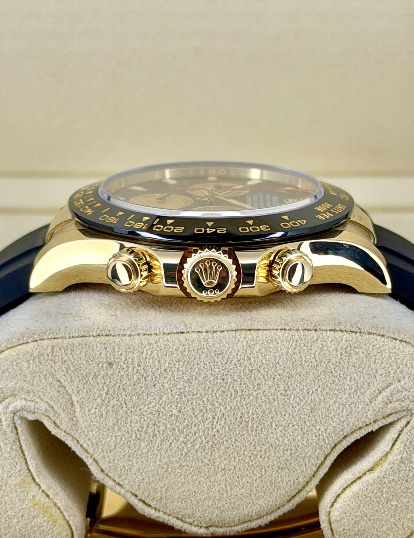 Side Shot Pre-Owned Rolex Daytona Paul Newman 116518 Box and Papers