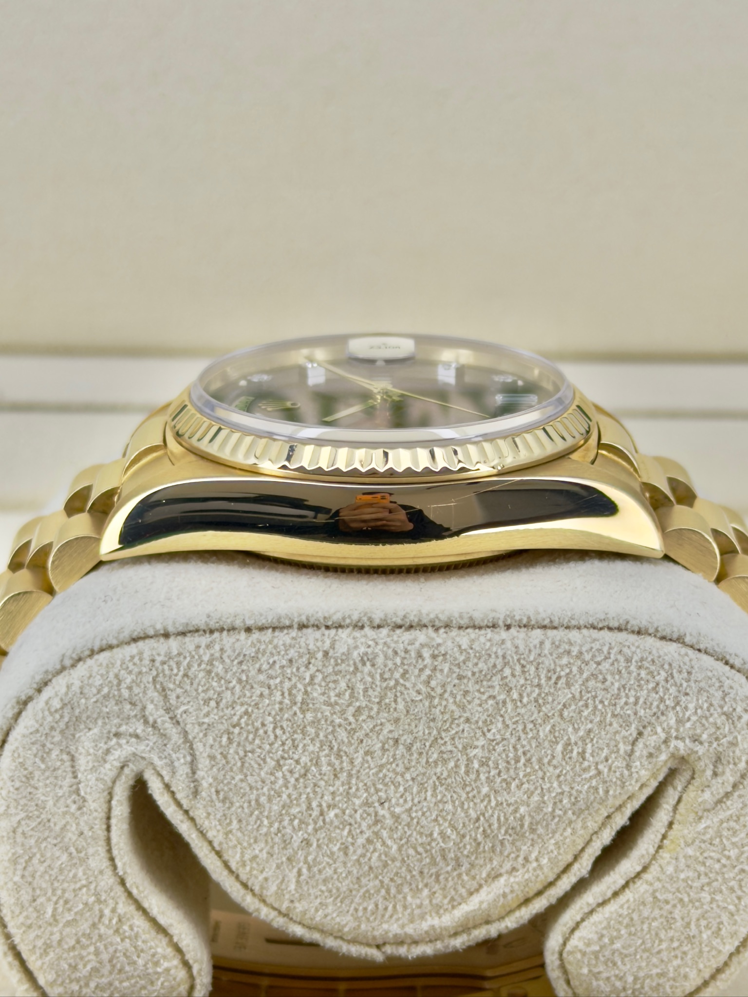 Side Shot 2 Pre-Owned Rolex Day-Date 18038 Box and Papers