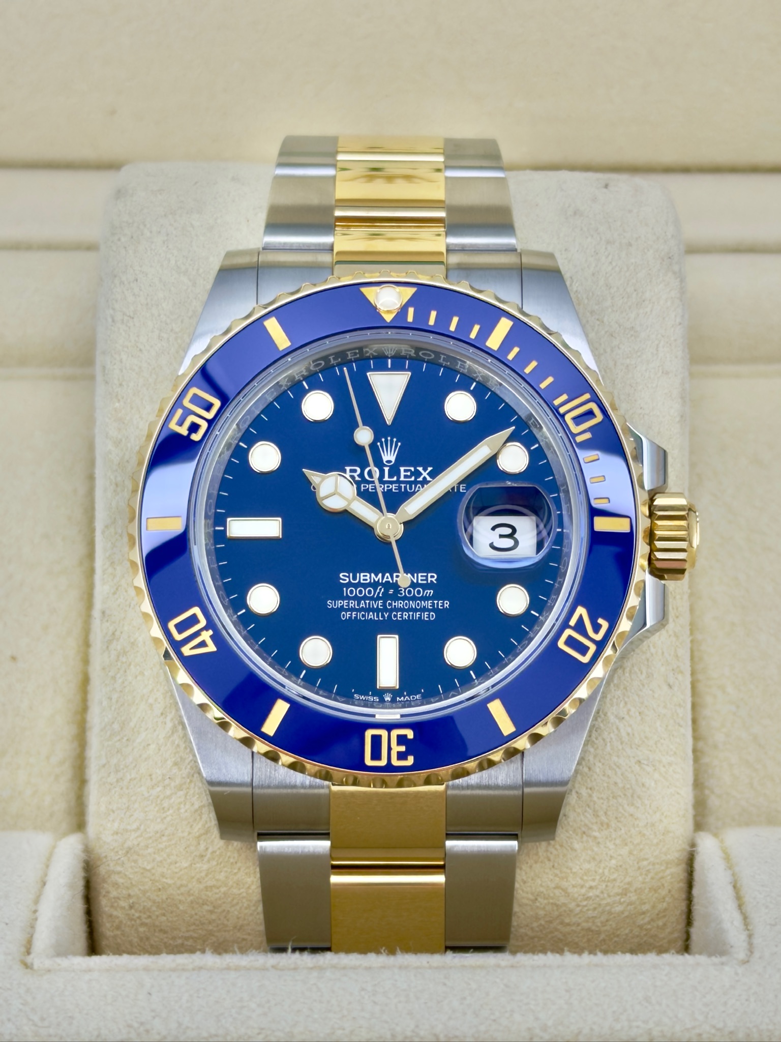 Front Face Pre-Owned Rolex Submariner 126613lb Box and Papers