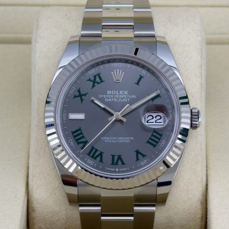 Front Face Pre-Owned Rolex Datejust Wimbledon 126334 Box and Papers