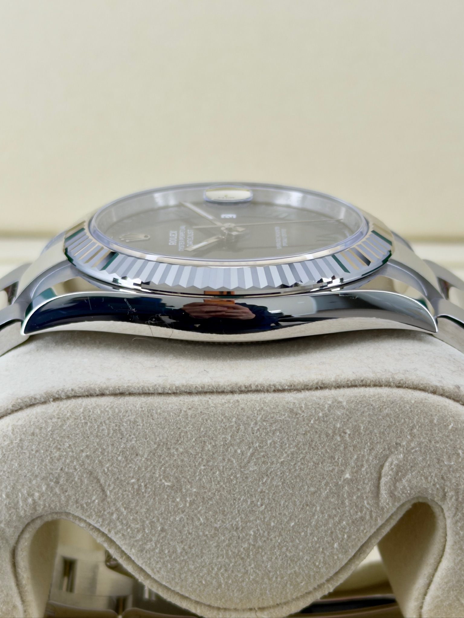 Side Shot 2 Pre-Owned Rolex Datejust Wimbledon 126334 Box and Papers