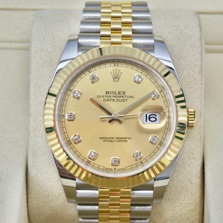 Front Face Pre-Owned Rolex Datejust 126333 Champagne Diamond Box and Papers