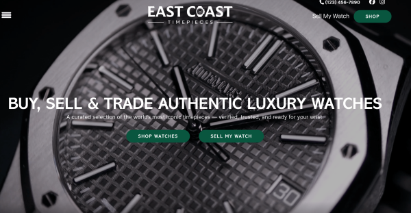 A blog image of the new home page for East Coast Timepieces